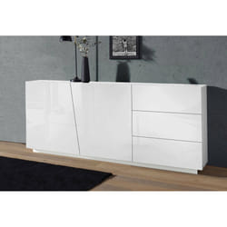 Credenza moderna a 2 ante e 3 Ariet, Made in Italy, Madia da cucina, Buffet di design da soggiorno, cm 180x43h86, Bianco lucido