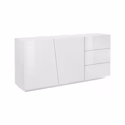Credenza moderna a 2 ante e 3 Ariet, Made in Italy, Madia da cucina, Buffet di design da soggiorno, cm 180x43h86, Bianco lucido