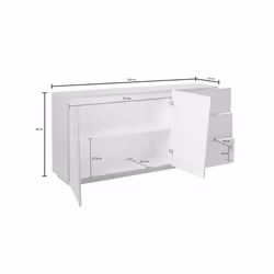 Credenza moderna a 2 ante e 3 Ariet, Made in Italy, Madia da cucina, Buffet di design da soggiorno, cm 180x43h86, Bianco lucido