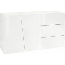Credenza Favonio, Madia da cucina a 2 ante e 3 cassetti, Buffet da soggiorno, 100% Made in Italy, cm 141x43h86, Bianco lucido - Dmora