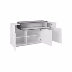 Credenza moderna a 4 ante con Aschly, Made in Italy, Madia da cucina, Buffet di design da soggiorno, cm 160x45h86, colore Bianco lucido e Grigio Cenere - Vista aggiuntiva 4