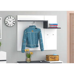 Mobile appendiabiti da Mugello, Made in Italy, con ganci e tubo per appendini, Entratina moderna, cm 120x30h100, Bianco lucido e Grigio Ardesia