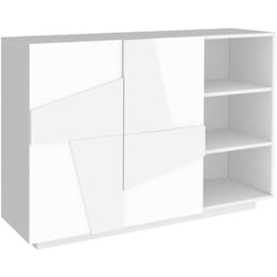 Credenza Acab, Buffet da soggiorno multifunzione, Madia da salotto a 2 ante, 100% Made in Italy, cm 121x38h86, Bianco lucido - Dmora