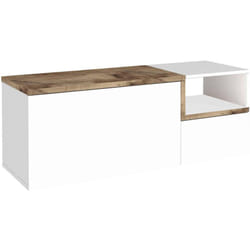 Mobile da ingresso Aska, Entratina moderna multifunzione, Armadietto multiuso per atrio, 100% Made in Italy, cm 120x40h54, Bianco lucido e Acero