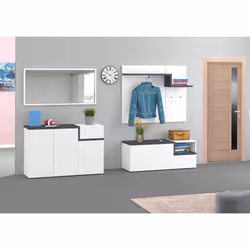Mobile da ingresso Graziella, Made in Italy, Entratina con appendiabiti e scarpiera, Porta TV, cm 120x40h54, Bianco lucido e  ...