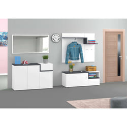 Mobile da ingresso Graziella, Made in Italy, Entratina con appendiabiti e scarpiera, Porta TV, cm 120x40h54, Bianco lucido e Grigio Ardesia