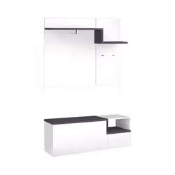 Mobile da ingresso Graziella, Made in Italy, Entratina con appendiabiti e scarpiera, Porta TV, cm 120x40h54, Bianco lucido e Grigio Ardesia