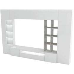 Parete attrezzata Azuro, Set salotto porta tv, Mobile soggiorno multiuso, 100% Made in Italy, cm 290x40h192, Bianco lucido e Cemento - Dmora