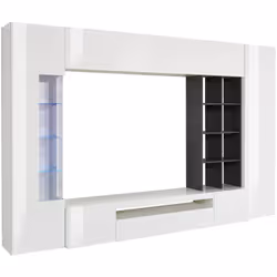 PARETE ATTREZZATA - Set salotto porta TV, Mobile soggiorno multiuso con luce LED, 100% Made in Italy, cm 290x40h192, Bianco l ...