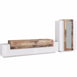 PARETE ATTREZZATA - Set salotto porta TV, Mobile soggiorno multiuso, 100% Made in Italy, cm 280x45h121, Bianco lucido e Acero ...