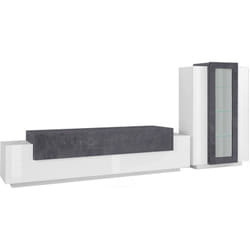 Parete attrezzata Anisia, Set salotto porta tv, Mobile soggiorno multiuso, 100% Made in Italy, cm 280x45h121, Bianco lucido e Ardesia - Dmora