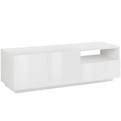 Dmora - Mobile porta tv Aiace, Credenza bassa da soggiorno a 2 ante, Base porta televisione, 100% Made in Italy, cm 150x43h46, Bianco lucido