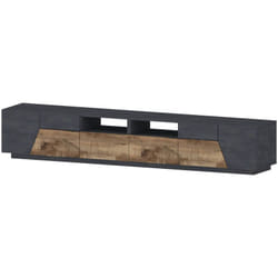 Mobile porta tv Asdrubale, Credenza bassa da soggiorno a 4 ante, Base porta televisione, 100% Made in Italy, cm 260x43h46, Ardesia e Acero - Dmora