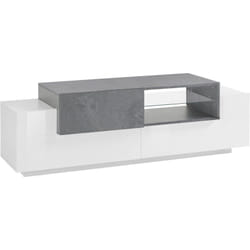 Mobile porta tv Andris, Credenza bassa da soggiorno, Base porta televisione, 100% Made in Italy, cm 160x45h51, Bianco lucido e Ardesia - Dmora