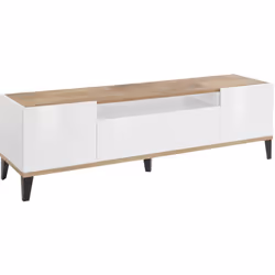 MOBILE PORTA TV - Credenza bassa da soggiorno a 2 ante, Base porta televisione, 100% Made in Italy, cm 160x40h47, Bianco luci ...