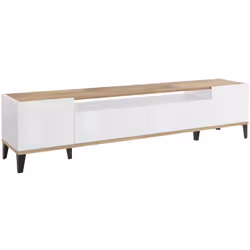 MOBILE PORTA TV - Credenza bassa da soggiorno a 2 ante, Base porta televisione, 100% Made in Italy, cm 200x40h47, Bianco luci ...
