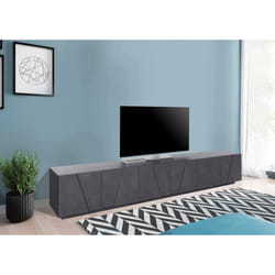 Mobile da soggiorno Porta Aemilor, Made in Italy, Credenza per Aemilor da salotto a 6 antine battenti con dettaglio, cm 244x44h46, Grigio Ardesia