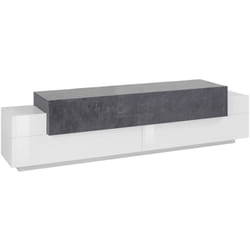 Mobile porta tv Arold, Credenza bassa da soggiorno, Base porta televisione, 100% Made in Italy, cm 200x45h52, Bianco lucido e Ardesia - Dmora
