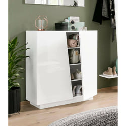Scarpiera Apetta, Made in Italy, a 2 ante, Portascarpe da ingresso, Mobile multiuso, cm 80x38h86, Bianco lucido