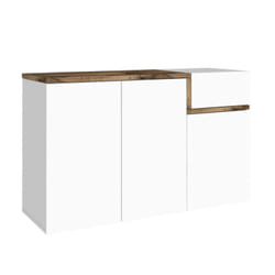 Dmora - Scarpiera Anist, Mobile multiuso 3 ante e 1 anta a ribalta, Portascarpe da ingresso, 100% Made in Italy, cm 120x40h80, Bianco lucido e Acero