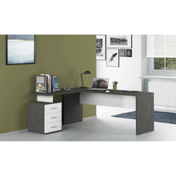Scrivania ad Ascuby, Made in Italy, Tavolo da computer minimal, Scrittoio porta PC, cm 160x60h75, Grigio Cenere e Bianco lucido