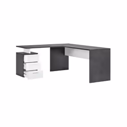 Scrivania ad Ascuby, Made in Italy, Tavolo da computer minimal, Scrittoio porta PC, cm 160x60h75, Grigio Cenere e Bianco lucido