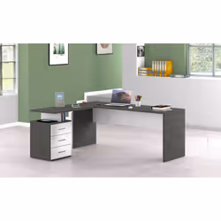 Scrivania ad Ascuby, Made in Italy, Tavolo da computer minimal, Scrittoio porta PC, cm 160x60h75, Grigio Cenere e Bianco lucido - Vista aggiuntiva 4