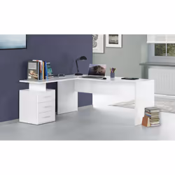 Scrivania ad Ascuby, Made in Italy, Tavolo da computer minimal, Scrittoio porta PC, cm 160x60h75, Bianco lucido