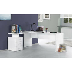 Scrivania ad Ascuby, Made in Italy, Tavolo da computer minimal, Scrittoio porta PC, cm 160x60h75, Bianco lucido