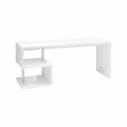 Scrivania moderna ad Esse per ufficio e studio con Poseidone, Made in Italy, Tavolo da computer, Scrittoio porta PC, cm 180x60h78, Bianco lucido
