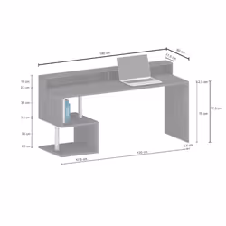 Scrivania moderna ad Esse per ufficio e studio con Poseidone, Made in Italy, Tavolo da computer, Scrittoio porta PC, cm 180x60h78, Bianco lucido