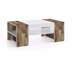 TAVOLINO DA SALOTTO - Tavolo basso da caffè, Mobiletto portariviste, 100% Made in Italy, cm 110x60h40, Bianco lucido e Acero. ...