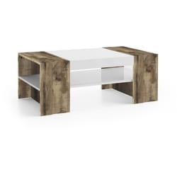 Tavolino da salotto Ashar, Tavolo basso da caffè, Mobiletto portariviste, 100% Made in Italy, cm 110x60h40, Bianco lucido e Acero - Dmora