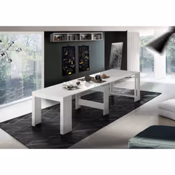 Tavolo da pranzo Anello, Made in Italy, Consolle allungabile fino a 12 posti, con portallunghe, cm 51/300x90h77 Bianco lucido