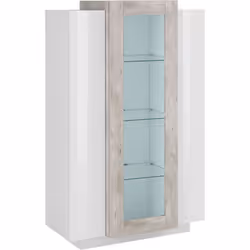 VETRINA - Credenza con tre ante, Mobile da soggiorno multiuso, 100% Made in Italy, cm 80x38h121, Bianco lucido e Cemento. STR ...
