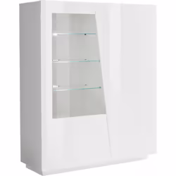 VETRINA - Credenza con anta a vetro, Mobile da soggiorno multiuso con luce LED, 100% Made in Italy, cm 120x43h146, Bianco luc ...