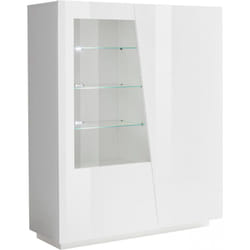 Vetrina Ask, Credenza con anta a vetro, Mobile da soggiorno multiuso con luce led, 100% Made in Italy, cm 120x43h146, Bianco lucido - Dmora