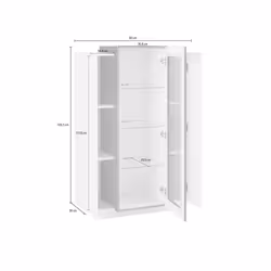 Vetrina moderna con anta a Ablaze, Made in Italy, Mobile vetrinetta da soggiorno, cm 80x38h121, Bianco lucido e Grigio Cenere, con luce LED bianca