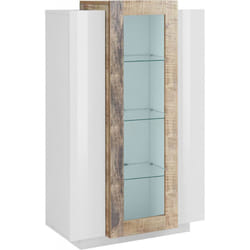Vetrina Ablaze, Credenza con tre ante, Mobile da soggiorno multiuso, 100% Made in Italy, cm 80x38h121, Bianco lucido e Acero - Dmora