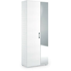 Scarpiera Eracle, Mobile multiuso da ingresso con anta a specchio , Armadio moderno portascarpe a 6 ripiani, 100% Made in Italy, 72x37h195 cm, Bianco