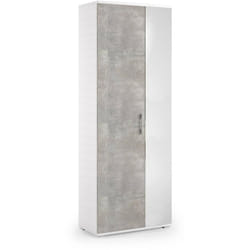 Scarpiera Eracle, Mobile multiuso da ingresso con anta a specchio , Armadio moderno portascarpe a 6 ripiani, 100% Made in Italy, 72x37h195 cm, Bianco