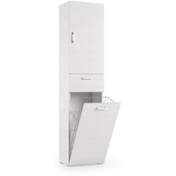 Dmora - Armadio multiuso Aryanne, Mobile lavanderia lineare a 2 Ante, Colona da bagno con cestello portabiancheria, 100% Made in Italy, 45x32h195 cm,