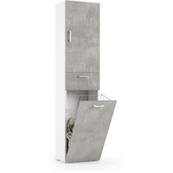 Dmora - Armadio multiuso Aryanne, Mobile lavanderia lineare a 2 Ante, Colona da bagno con cestello portabiancheria, 100% Made in Italy, 45x32h195 cm,
