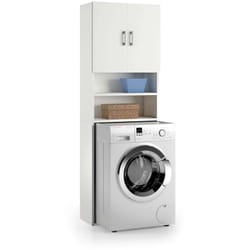 Armadio multiuso Agar, Mobile lineare a 2 Ante battenti e ripiani, Mobile per lavanderia portalavatrice, 100% Made in Italy, 65x32h195 cm, Bianco
