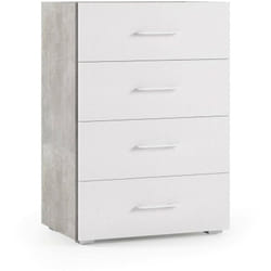 Cassettiera Solano, Settimanale a 4 cassetti per camera da letto, Mobiletto multiuso da ufficio o studio, 60x41h87 cm, Cemento e Bianco - Dmora