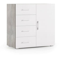 Credenza Aracnida, Mobile buffet a 1 anta e 4 cassetti, Madia da soggiorno, Armadietto multiuso con ripiani, 100% Made in Italy, 90x41h87 cm, Bianco