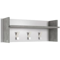 Mobile da ingresso Angry, Mobile appendiabiti con 3 ganci, Mensola portaoggetti da ingresso, 100% Made in Italy, 90x29h34 cm, Bianco e Cemento - Dmora