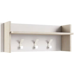 Dmora - Mobile da ingresso Angry, Mobile appendiabiti con 3 ganci, Mensola portaoggetti da ingresso, 100% Made in Italy, 90x29h34 cm, Bianco e Rovere