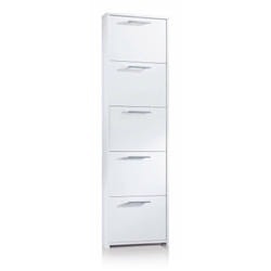 Scarpiera Asclepio, Mobile multiuso da ingresso a 5 ante, Armadio moderno portascarpe a ripiani, 100% Made in Italy, 50x18h178 cm, Bianco - Dmora