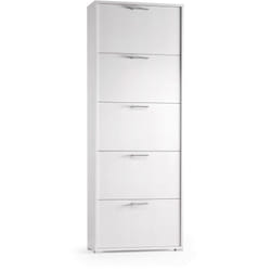 Scarpiera Amigo, Mobile multiuso da ingresso con 5 ante a ribalta, Armadietto portascarpe moderno, 100% Made in Italy, 67x18h184 cm, Bianco - Dmora